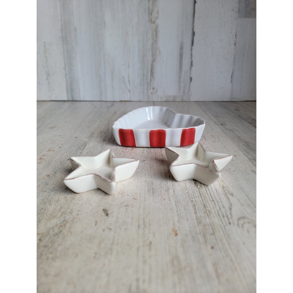 American Ceramic heart star shaped trinket dish July 4th USA set unique‎